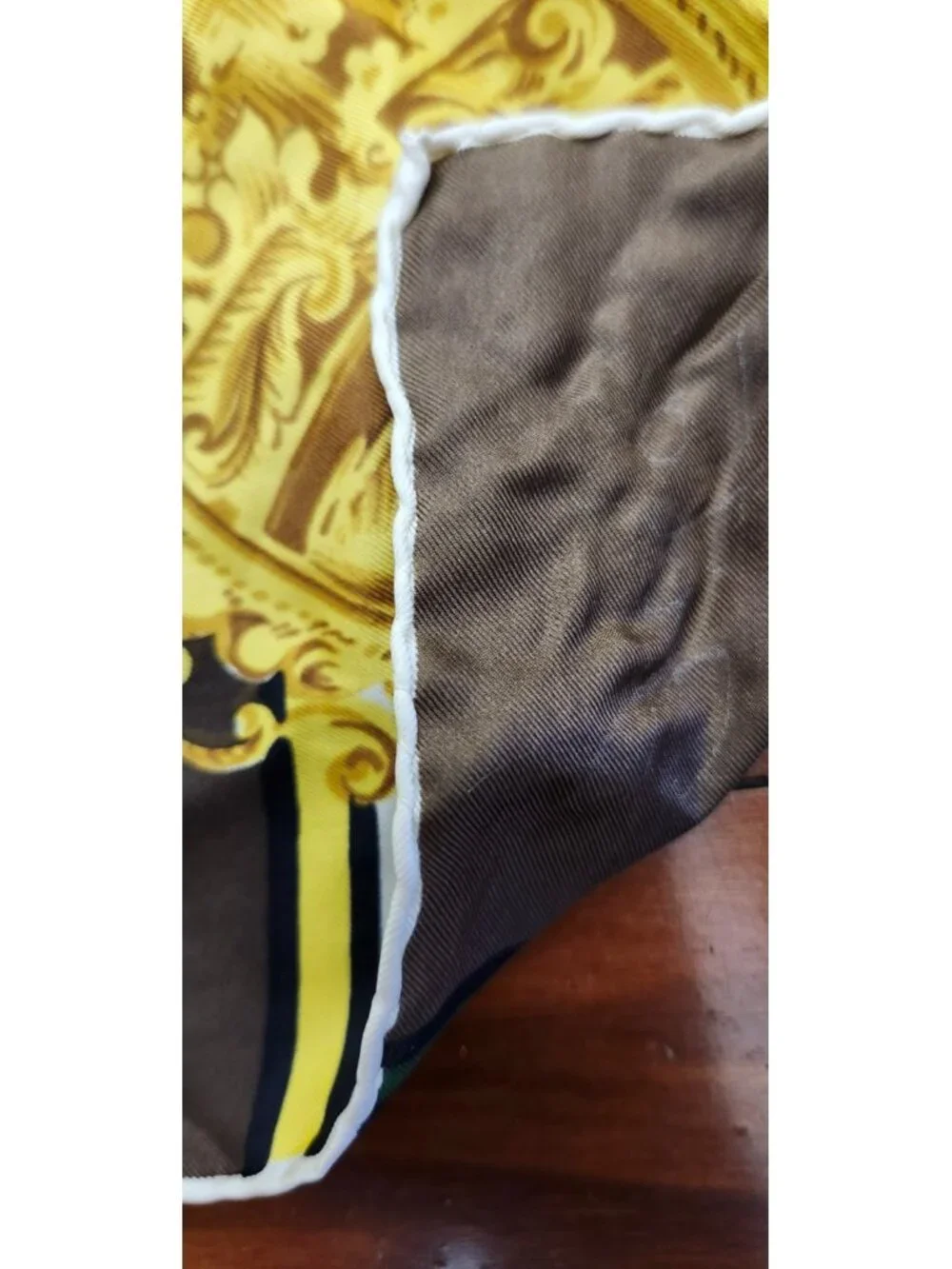 Gita Vintage Silk Scarf Baroque Griffin Medallion Green Gold Brown 30” Square